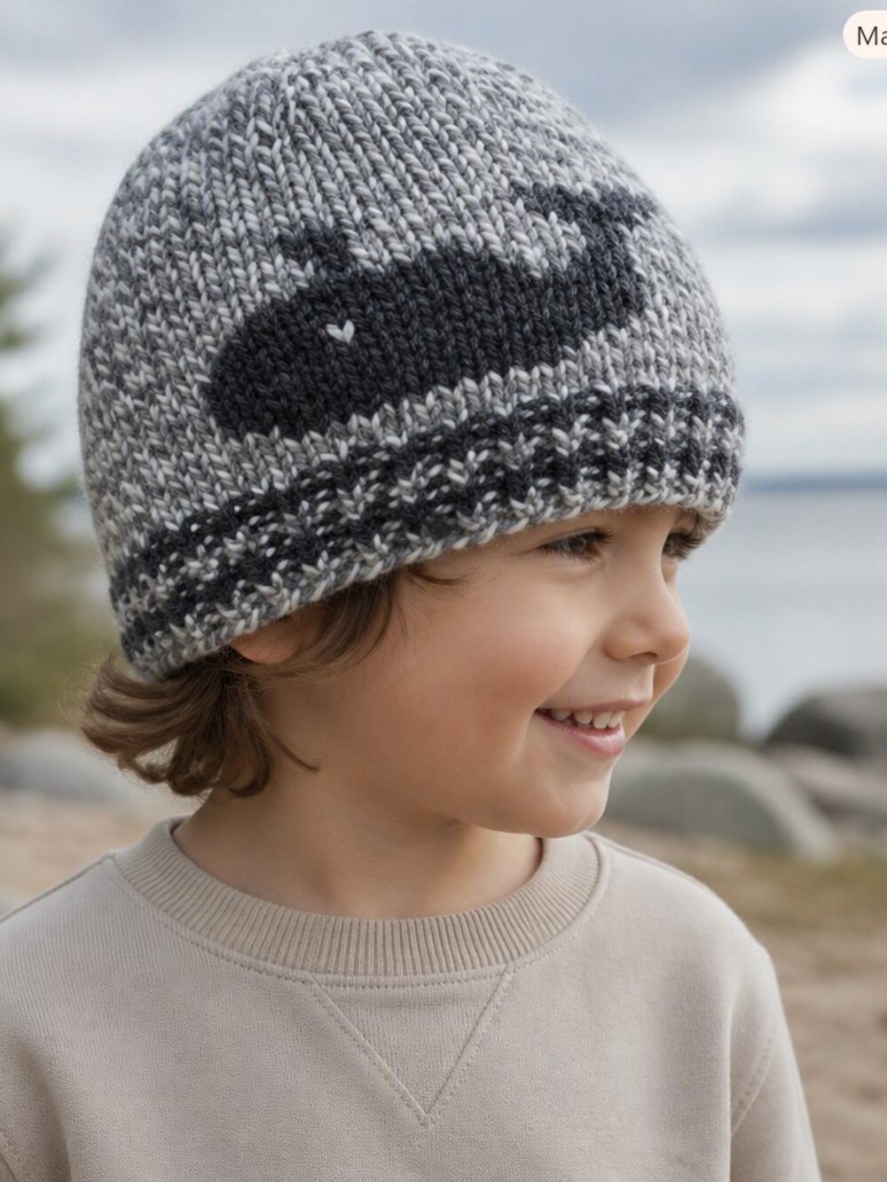 Kid's Knit Whale Beanie - Gray and White